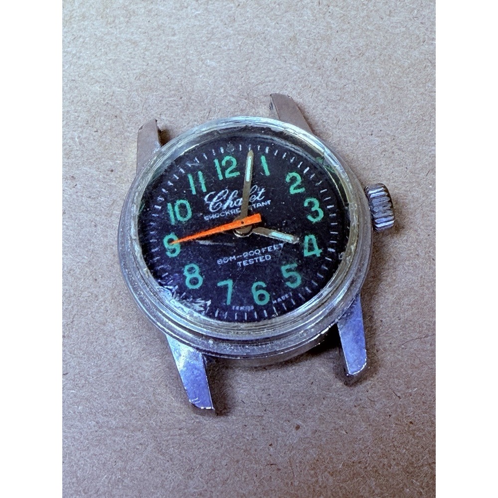 Vintage Chalet Swiss Diver Watch 60M 200FT Black Dial Manual Wind Non Running